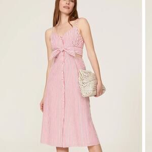 Jason Wu Candy Striped Midi Dress Size 12 Seersucker Cutout Sundress Cotton $290